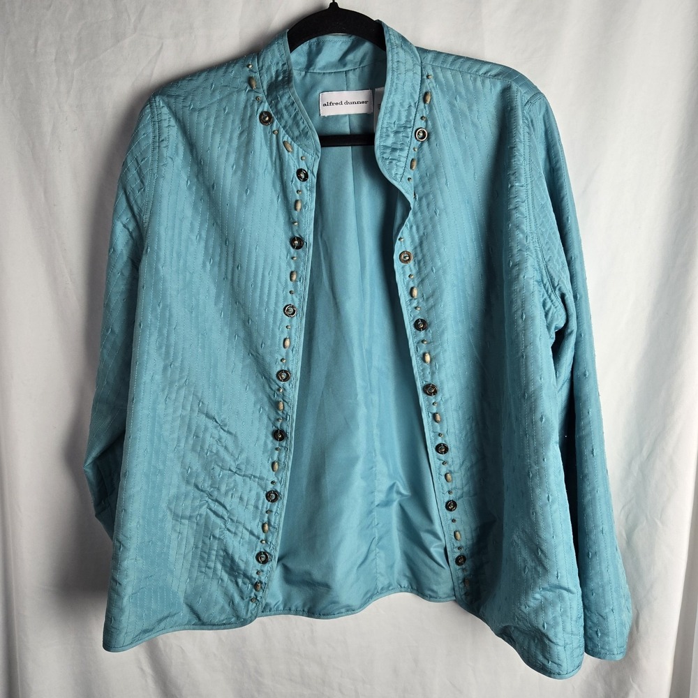 Alfred Dunner Turquoise Blazer Open Front Jacket Beaded Womens 12 Art‎ Whimsy